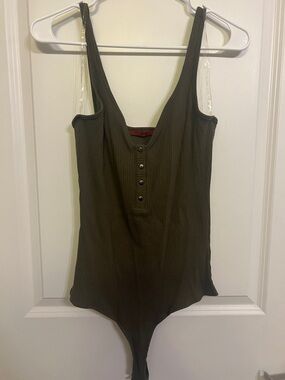 Sleeveless Ribbed Olive Tank Bodysuit